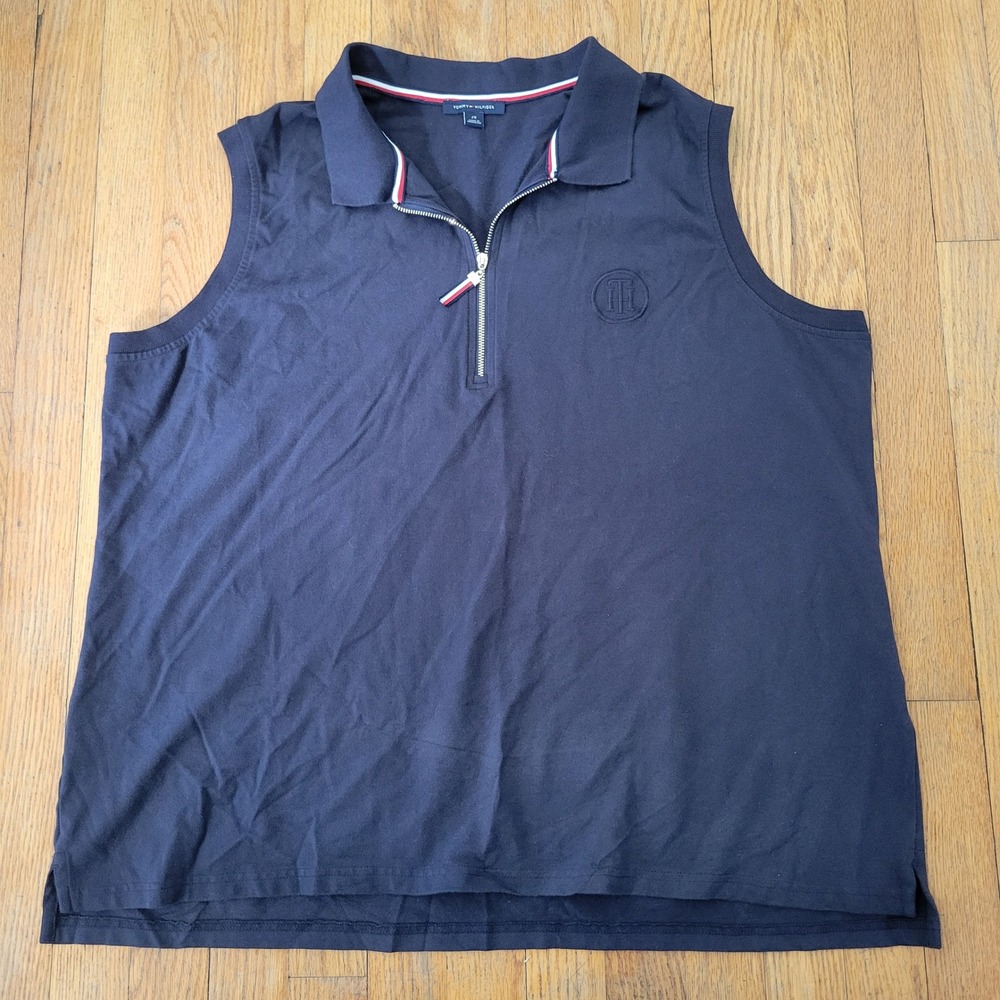Tommy Hilfiger 2X Sleeveless Polo Navy Blue Quarter Zip Top Golf Tennis Preppy